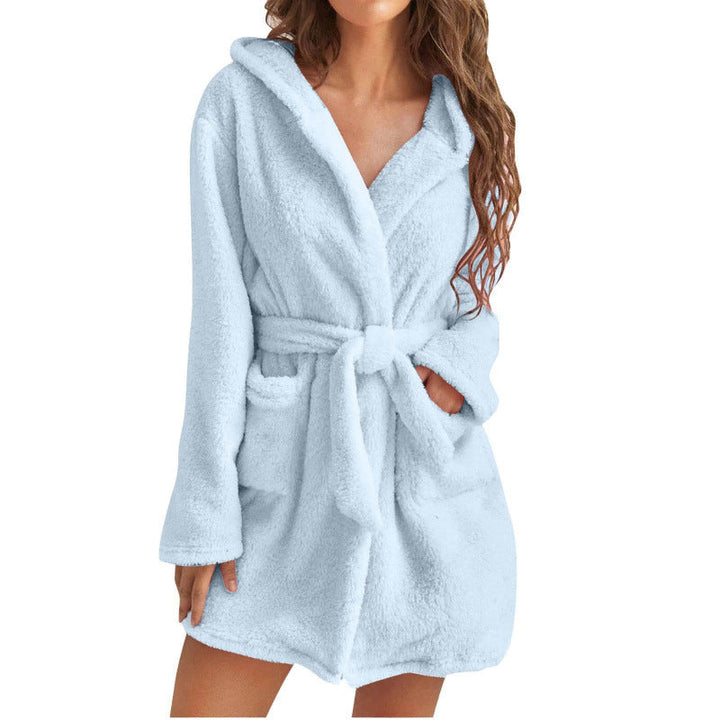 Elegant Loungewear | Kort Dammorgonrock med Huva och Justerbart Bälte | Mjuk och Bekväm för Avkoppling 2