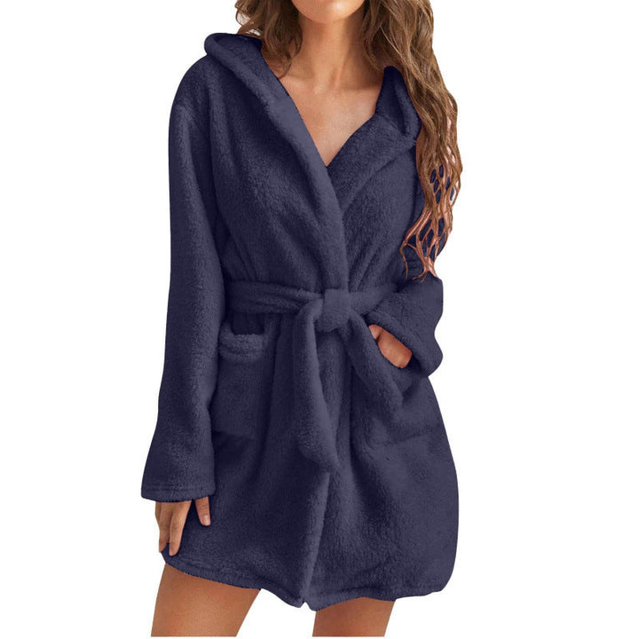 Elegant Loungewear | Kort Dammorgonrock med Huva och Justerbart Bälte | Mjuk och Bekväm för Avkoppling 3