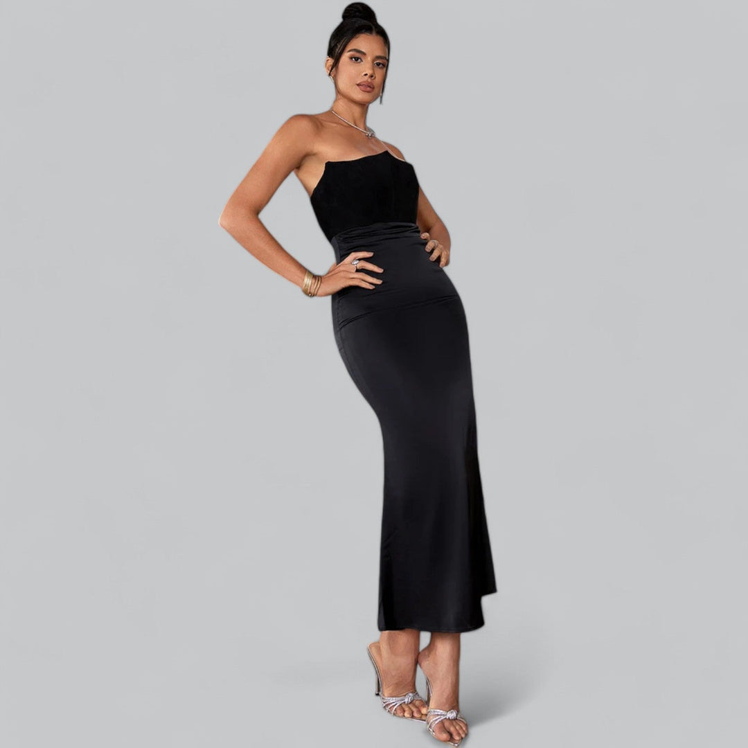 Elegant Maxiklänning Dam | Svart Långklänning med Axelbandslös Design | Figurförbättrande Look för Formella Tillfällen 4