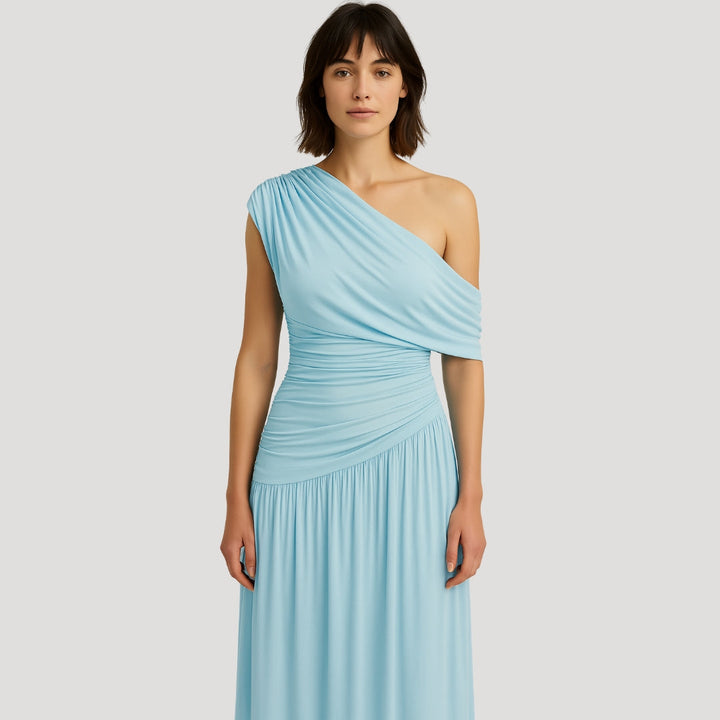 Elegant Maxiklänning Dam med En Axel och Rynkade Detaljer för Sommarens Evenemang 5