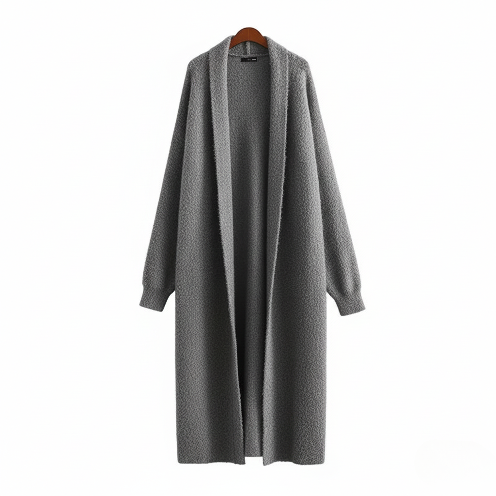 Elegant Midi-Kofta med Huva | Långlinjestickad Design för Mångsidig Stil 4