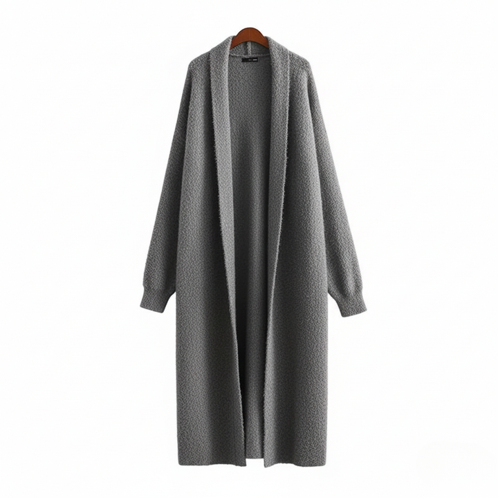 Elegant Midi-Kofta med Huva | Långlinjestickad Design för Mångsidig Stil 4