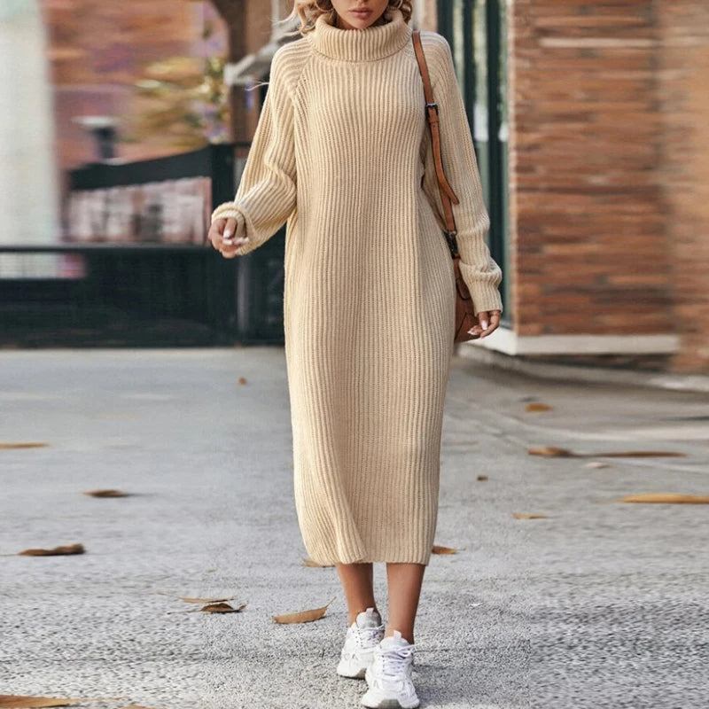 Elegant Midi Stickad Tröja Dam med Turtleneck | Mjuk och Bekväm Design för Stil och Komfort 0