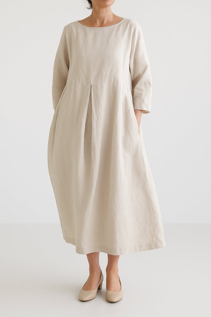 Elegant Midiklänning Dam med Avslappnad Passform och Veckdetaljer | Perfekt för Casual och Smart Casual Stil 0