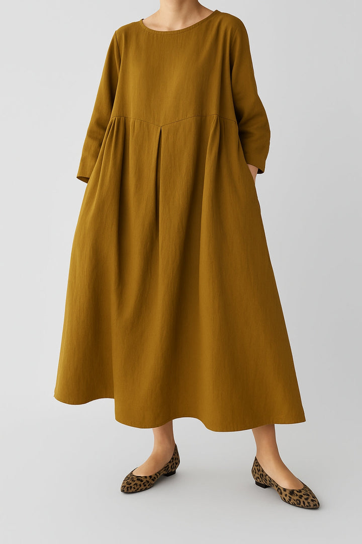 Elegant Midiklänning Dam med Avslappnad Passform och Veckdetaljer | Perfekt för Casual och Smart Casual Stil 2