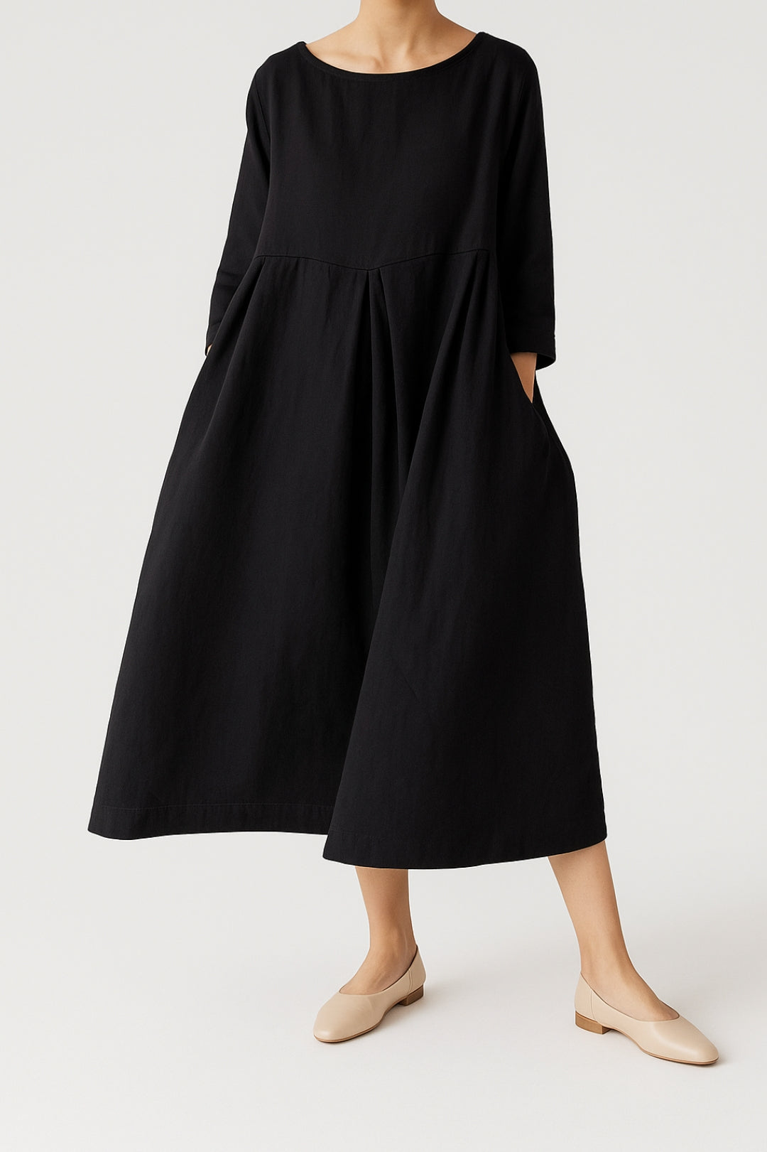 Elegant Midiklänning Dam med Avslappnad Passform och Veckdetaljer | Perfekt för Casual och Smart Casual Stil 3