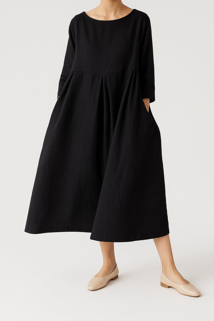 Elegant Midiklänning Dam med Avslappnad Passform och Veckdetaljer | Perfekt för Casual och Smart Casual Stil 3