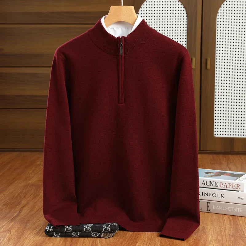 Elegant Mock-Neck Tröja för Män med Halv Dragkedja | Skräddarsydd Passform för Stil och Komfort 0