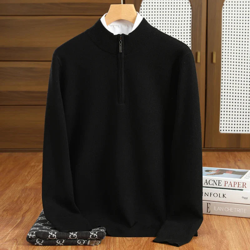 Elegant Mock-Neck Tröja för Män med Halv Dragkedja | Skräddarsydd Passform för Stil och Komfort 1