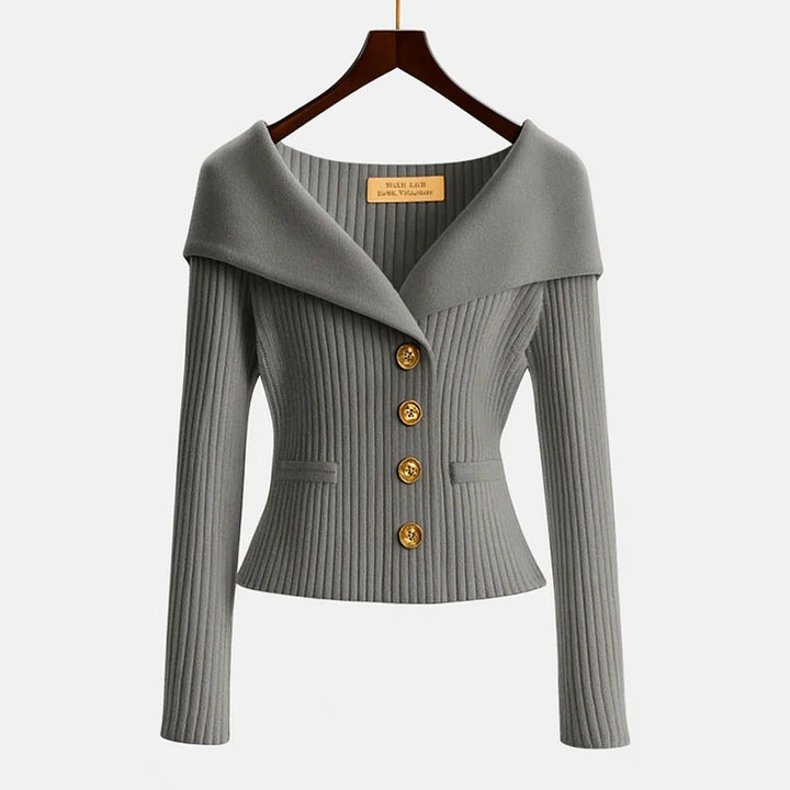 Elegant Off-Shoulder Tröja för Kvinnor med Guldfärgad Knappstängning | Perfekt för Smart Kvällsklädsel 10