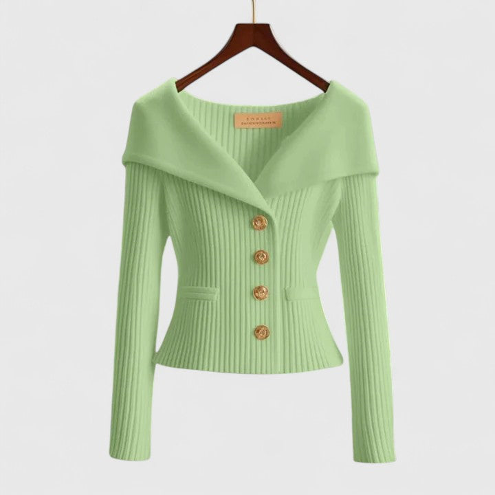 Elegant Off-Shoulder Tröja för Kvinnor med Guldfärgad Knappstängning | Perfekt för Smart Kvällsklädsel 5