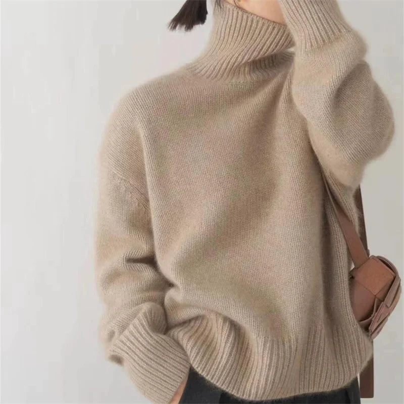 Elegant Oversize Polotröja Dam | Mjuk Stickad Turtleneck för Komfort och Stil 3