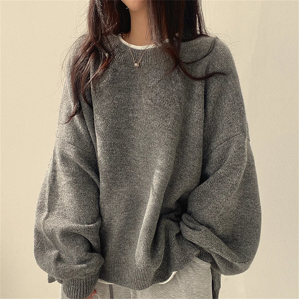 Elegant Oversized Dam Tröja med Drop Shoulders & Ribbad Kant för Avslappnad Stil 1