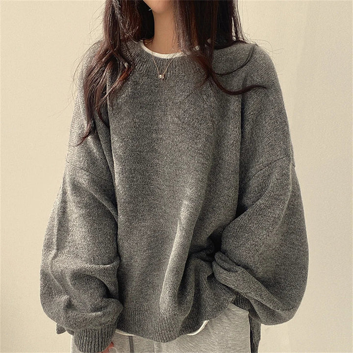 Elegant Oversized Dam Tröja med Drop Shoulders & Ribbad Kant för Avslappnad Stil 1