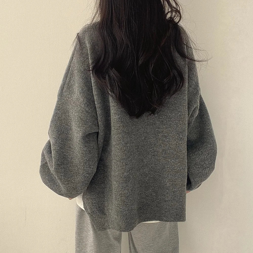 Elegant Oversized Dam Tröja med Drop Shoulders & Ribbad Kant för Avslappnad Stil 2