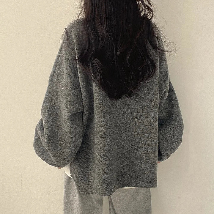 Elegant Oversized Dam Tröja med Drop Shoulders & Ribbad Kant för Avslappnad Stil 2