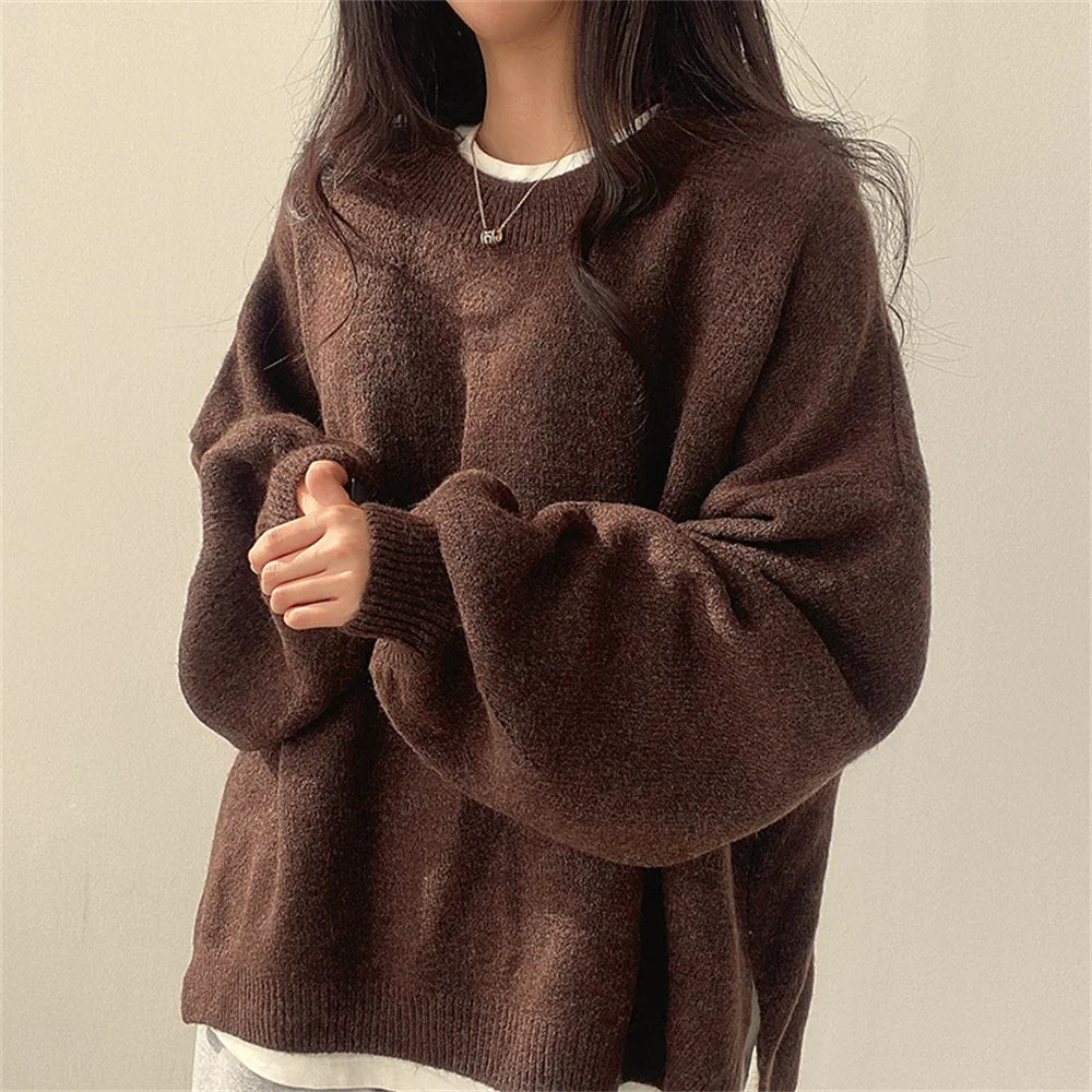 Elegant Oversized Dam Tröja med Drop Shoulders & Ribbad Kant för Avslappnad Stil 3