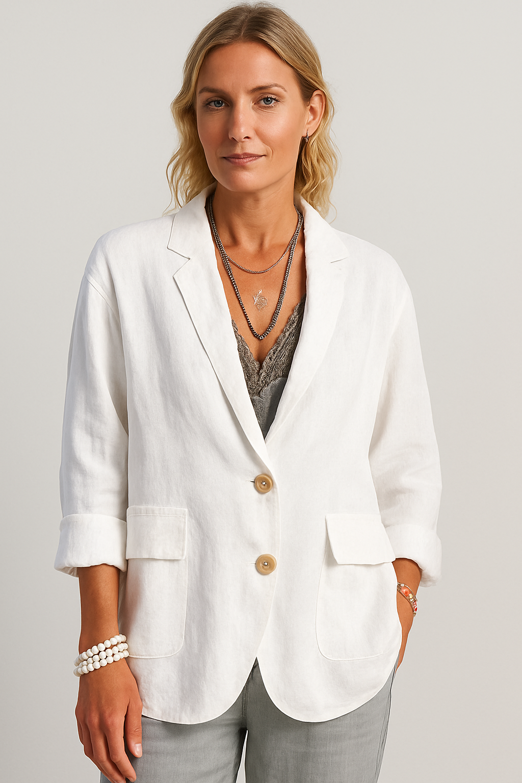 Elegant Oversized Kavaj Dam med Två Knappar | Mångsidig Design för Avslappnad Stil 0