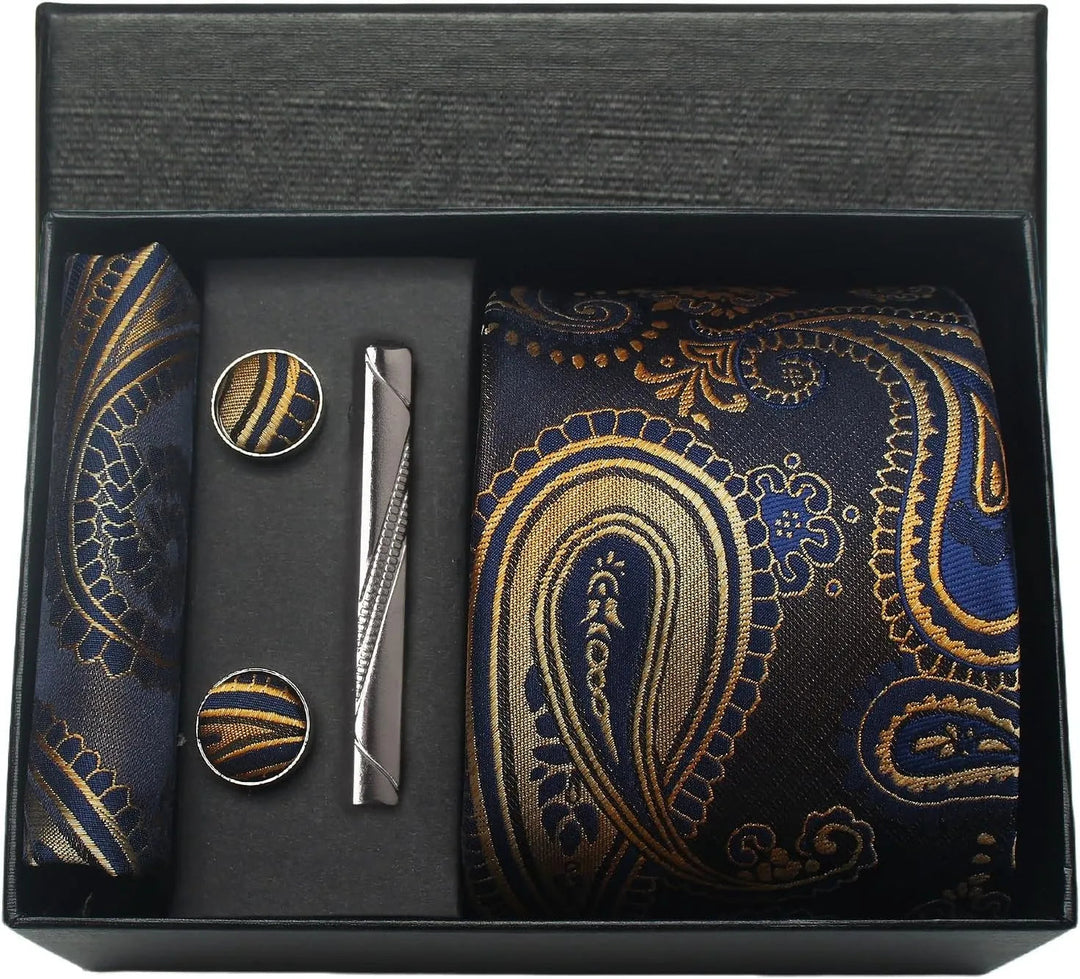 Elegant Paisley Slipset för Män med Matchande Fickruta &amp; Manschettknappar | Perfekt för Formella Evenemang 11