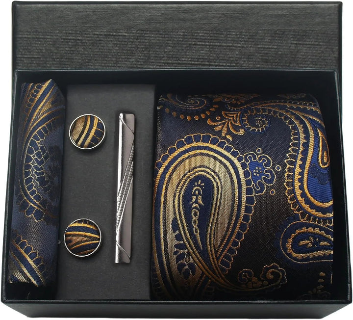Elegant Paisley Slipset för Män med Matchande Fickruta &amp; Manschettknappar | Perfekt för Formella Evenemang 11