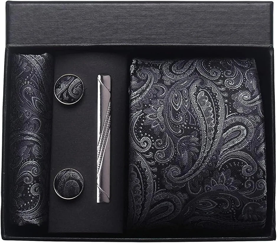 Elegant Paisley Slipset för Män med Matchande Fickruta &amp; Manschettknappar | Perfekt för Formella Evenemang 12