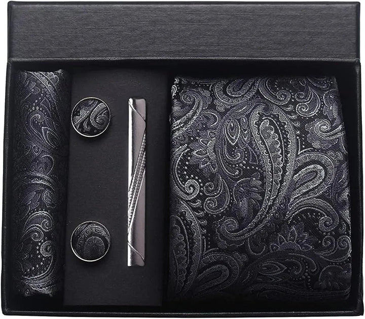 Elegant Paisley Slipset för Män med Matchande Fickruta &amp; Manschettknappar | Perfekt för Formella Evenemang 12