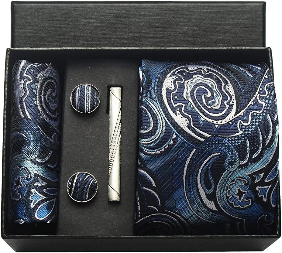 Elegant Paisley Slipset för Män med Matchande Fickruta &amp; Manschettknappar | Perfekt för Formella Evenemang 2
