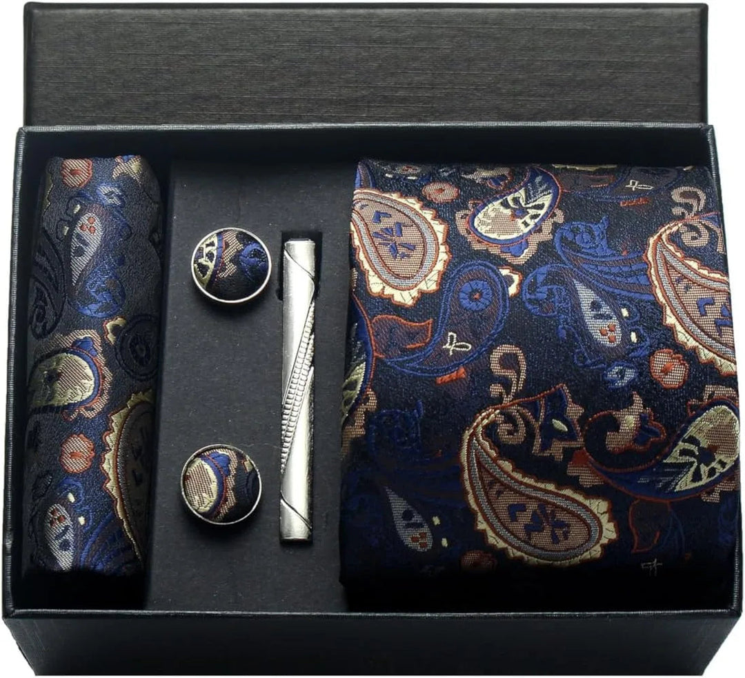 Elegant Paisley Slipset för Män med Matchande Fickruta &amp; Manschettknappar | Perfekt för Formella Evenemang 3