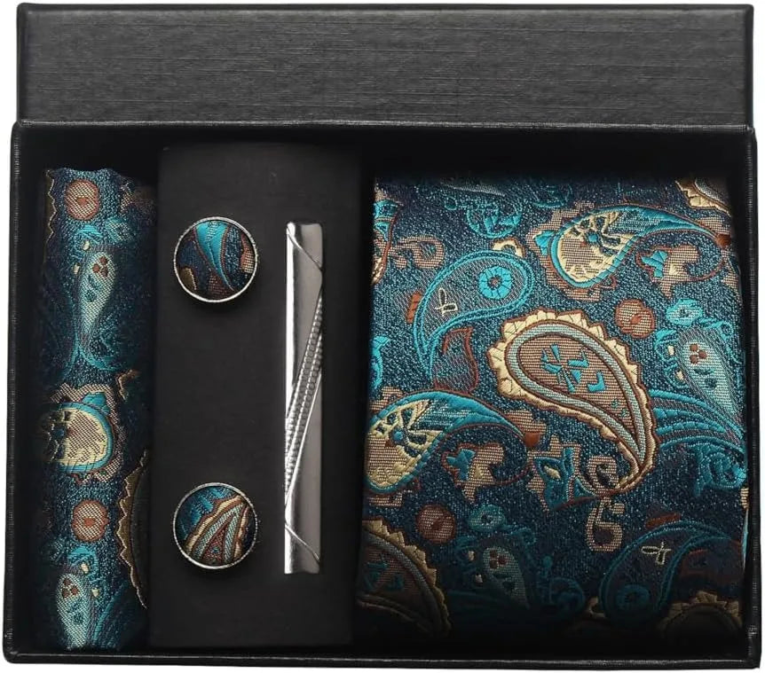 Elegant Paisley Slipset för Män med Matchande Fickruta &amp; Manschettknappar | Perfekt för Formella Evenemang 4