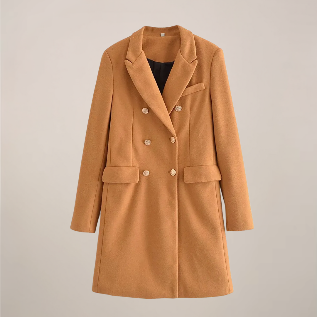 Elegant Peacoat för Kvinnor | Dubbelknäppt Design med Guldfärgade Knappar | Stiligt Ytterplagg för Värme och Raffinering 0