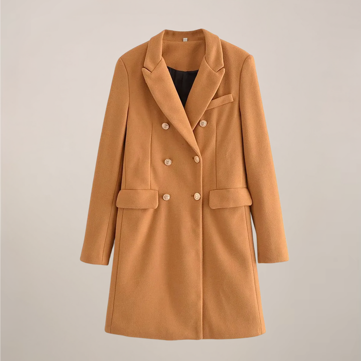 Elegant Peacoat för Kvinnor | Dubbelknäppt Design med Guldfärgade Knappar | Stiligt Ytterplagg för Värme och Raffinering 0