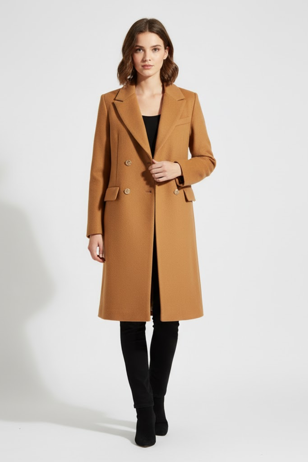 Elegant Peacoat för Kvinnor | Dubbelknäppt Design med Guldfärgade Knappar | Stiligt Ytterplagg för Värme och Raffinering 1