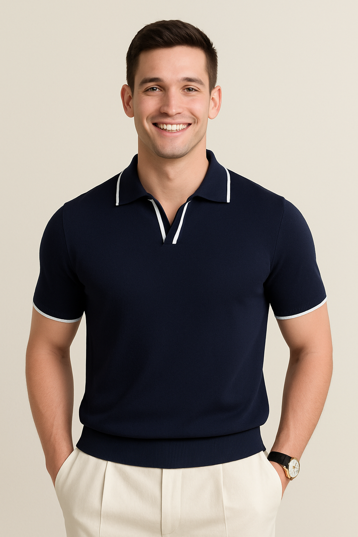 Elegant Pikétröja | Kortärmad Slim Fit med Kontrastkant | Andningsbart Material för Sval Komfort 1