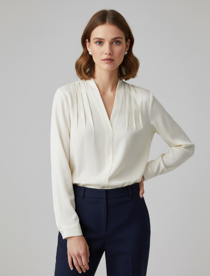 Elegant Puffärmad Blus i Satin med Skräddarsydd Midja för Stiliga Tillfällen 0