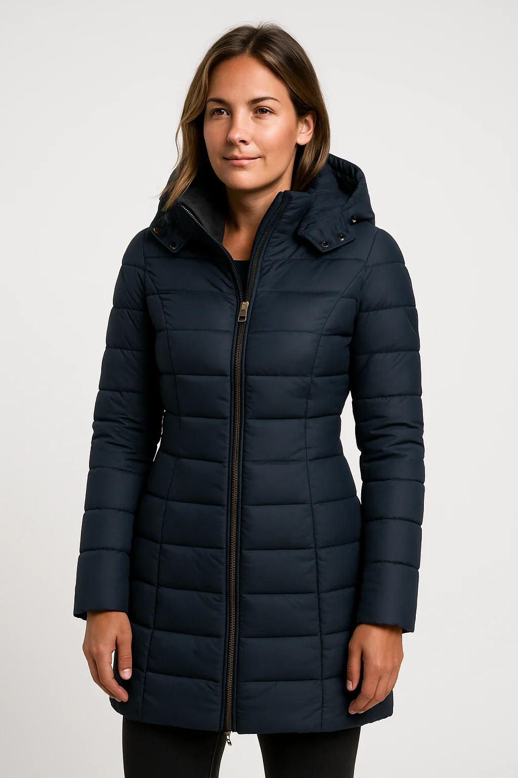 Elegant Quiltad Pufferhuvjacka för Kvinnor med Avtagbar Huva | Mångsidig Design för Komfort och Stil 0