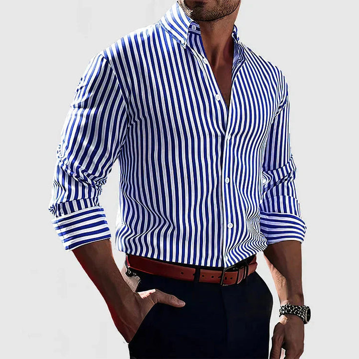 Elegant Randig Skjorta för Män i Andningsbart Material | Tidlös Design för Komfort och Stil 0