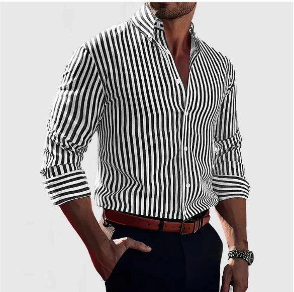 Elegant Randig Skjorta för Män i Andningsbart Material | Tidlös Design för Komfort och Stil 1