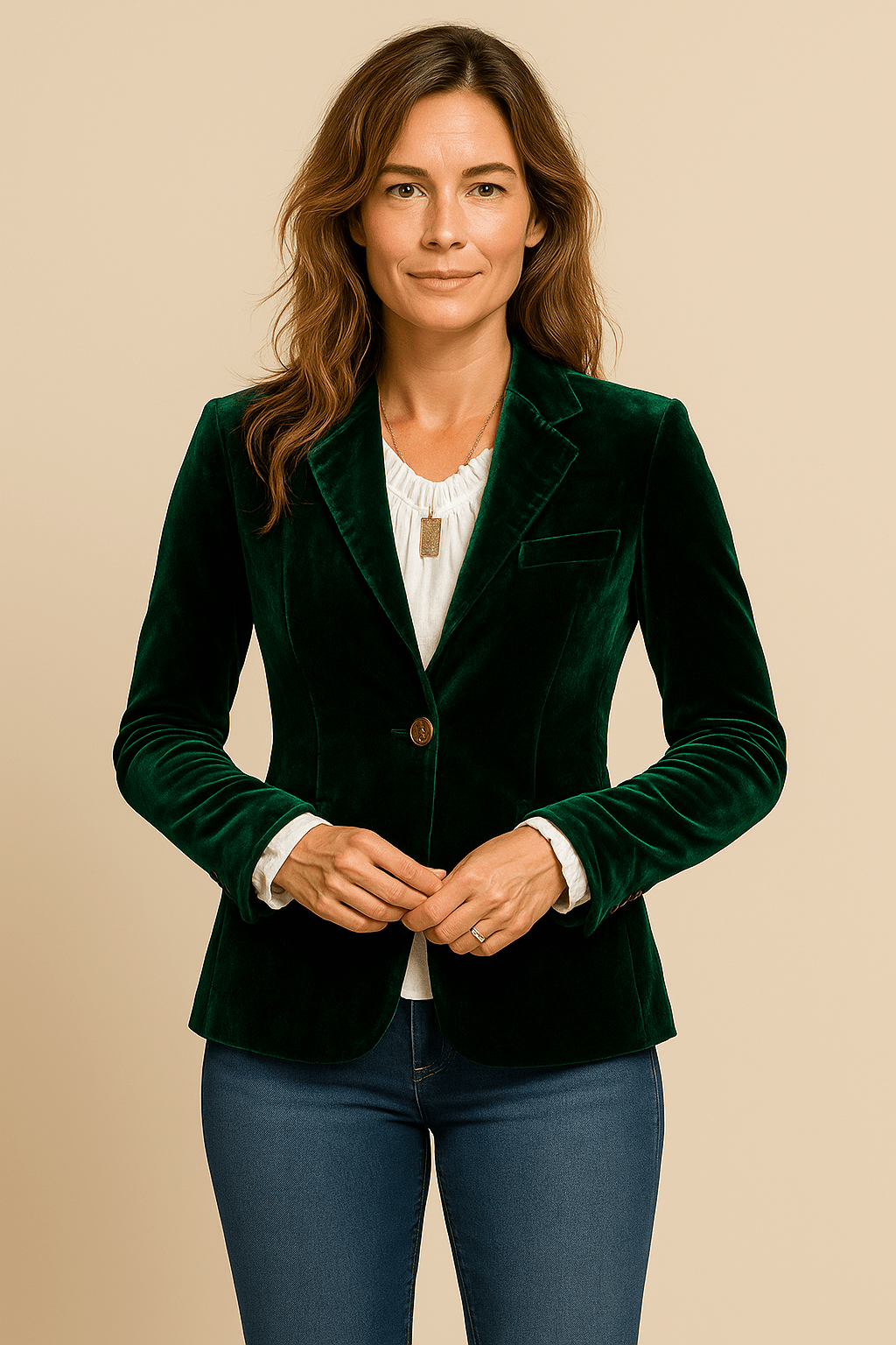 Elegant Retro Kavaj Dam | Slim Fit Design med Framfickor för Mångsidig Användning 3