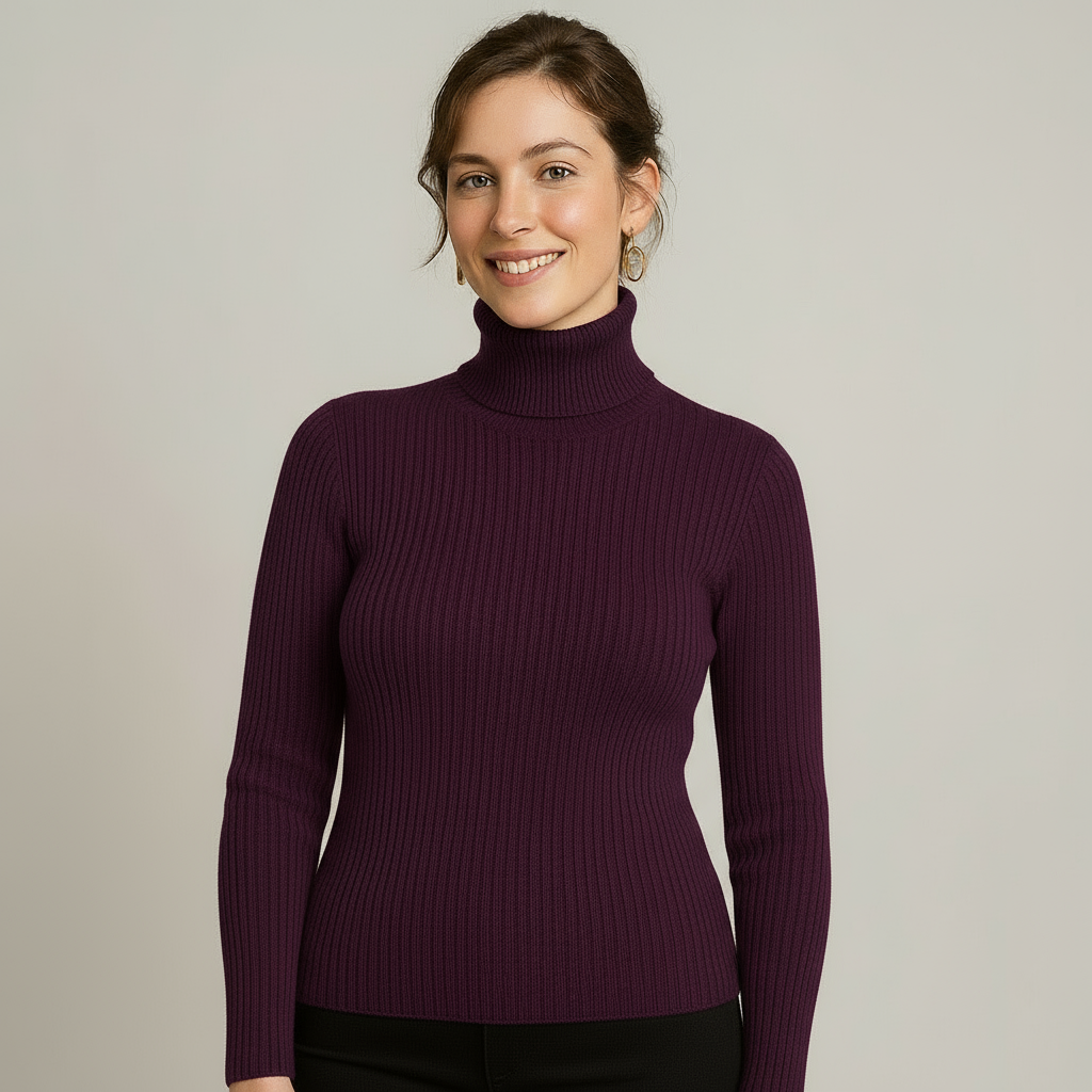 Elegant Ribbstickad Turtleneck Tröja för Kvinnor med Slim Fit | Mångsidig Design för Höst och Vinter 0