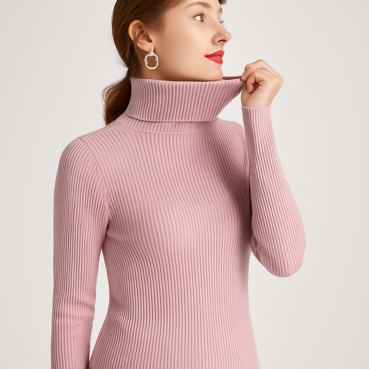 Elegant Ribbstickad Turtleneck Tröja för Kvinnor med Slim Fit | Mångsidig Design för Höst och Vinter 3
