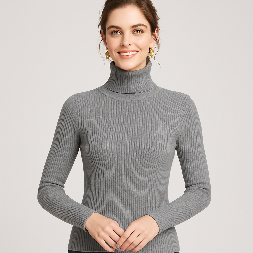 Elegant Ribbstickad Turtleneck Tröja för Kvinnor med Slim Fit | Mångsidig Design för Höst och Vinter 5