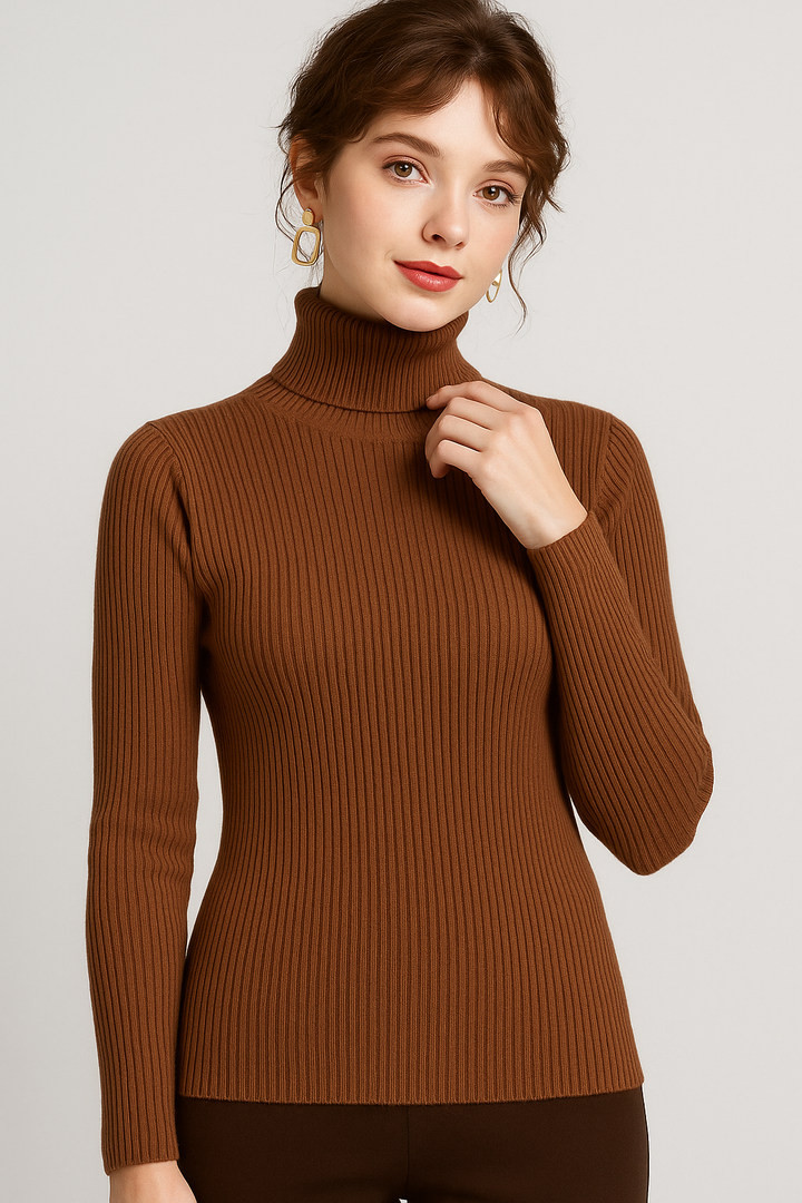 Elegant Ribbstickad Turtleneck Tröja för Kvinnor med Slim Fit | Mångsidig Design för Höst och Vinter 8