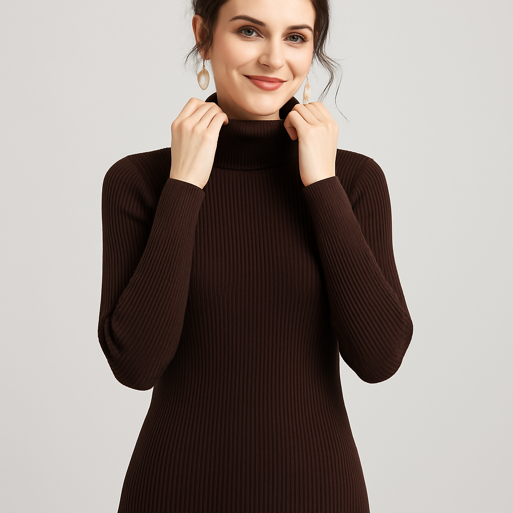 Elegant Ribbstickad Turtleneck Tröja för Kvinnor med Slim Fit | Mångsidig Design för Höst och Vinter 9