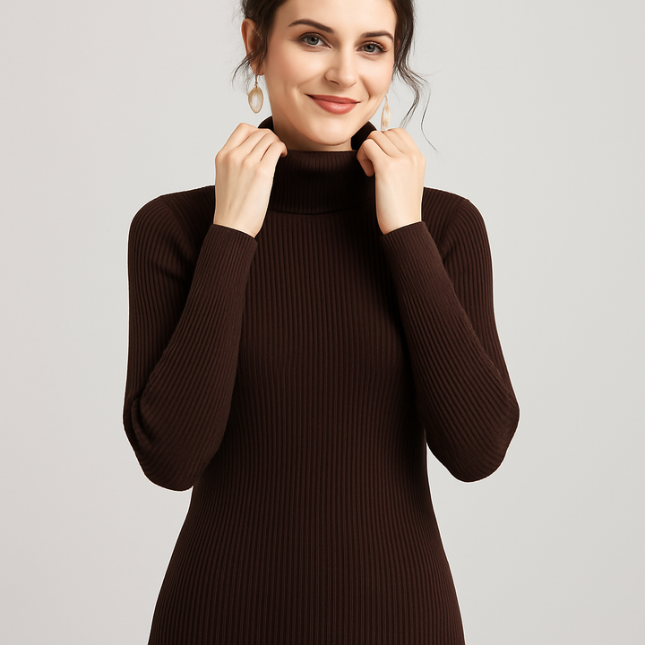 Elegant Ribbstickad Turtleneck Tröja för Kvinnor med Slim Fit | Mångsidig Design för Höst och Vinter 9