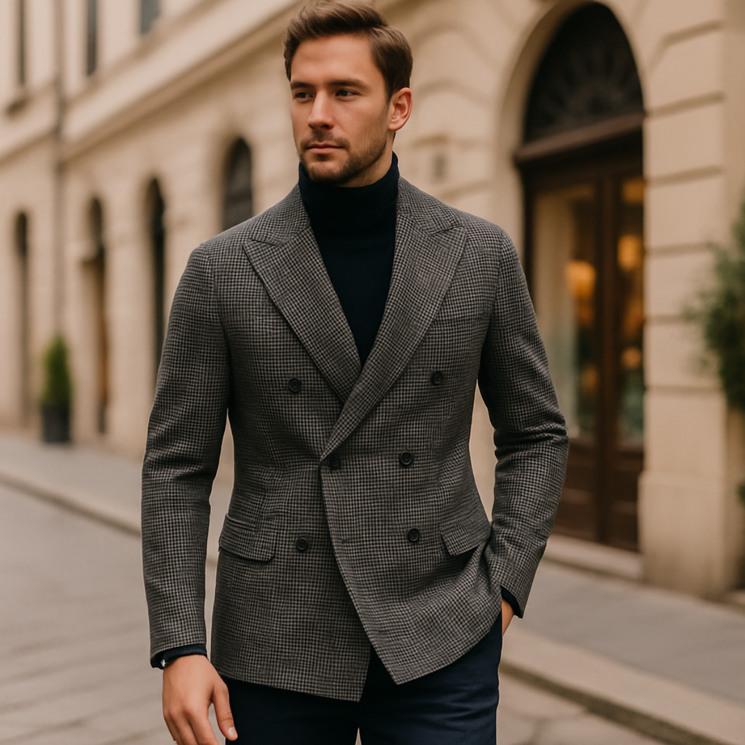 Elegant Rutig Kavaj för Män med Dubbelknäppning | Skräddarsydd Design för Stil och Komfort 5