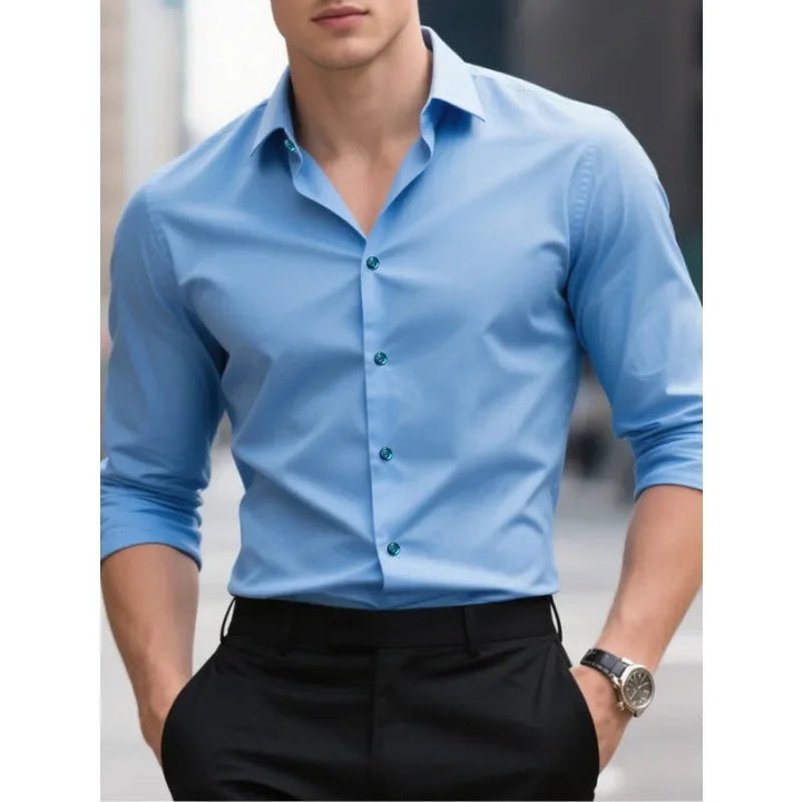 Elegant Slim Fit-skjorta för Män med Klassisk Knäppning | Perfekt för Affär och Fritid 0