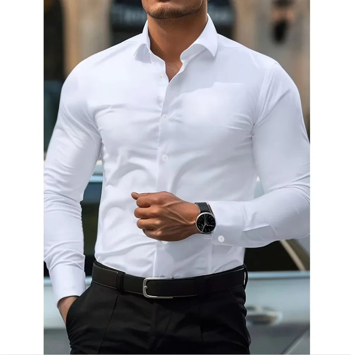 Elegant Slim Fit-skjorta för Män med Klassisk Knäppning | Perfekt för Affär och Fritid 5