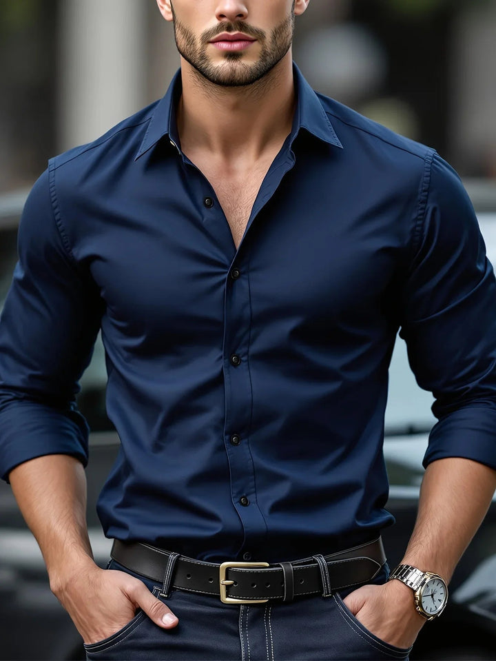 Elegant Slim Fit-skjorta för Män med Klassisk Knäppning | Perfekt för Affär och Fritid 7