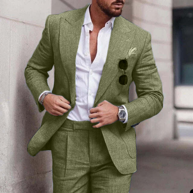 Elegant Slim Fit Bröllopskostym för Män i Andningsbart Linne | Perfekt för Sommarbröllop 1