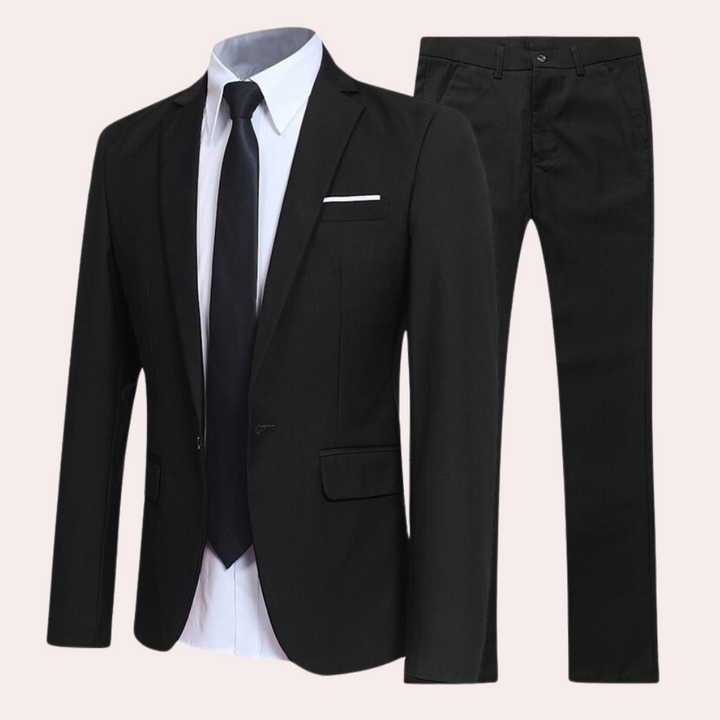Elegant Slim Fit Kostym Herr | Enkelknäppt Kavaj med Tidlös Design | Perfekt för Formella Tillfällen 0